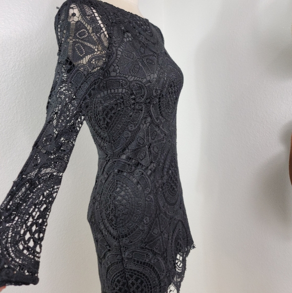 MLM LABEL BLACK LACE NUDE ILLUSION MINI LONG SLEEVE DRESS SZ SMALL - Picture 3 of 16